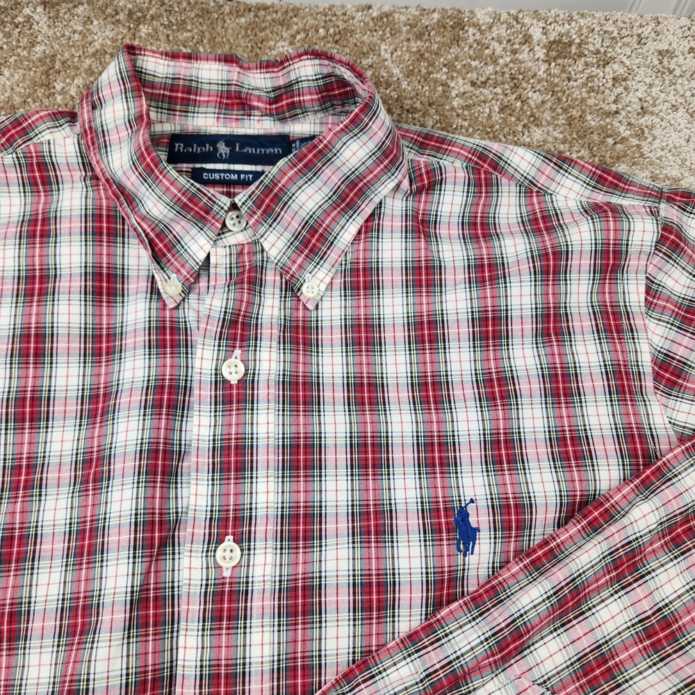 Ralph Lauren Custom Fit Red White Plaid Button Down Shirt Mens 16.5 32/33
